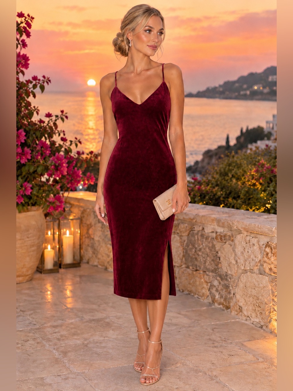 Bardot Raven Burgundy Red Velvet Midi Slip Dress Sz XS